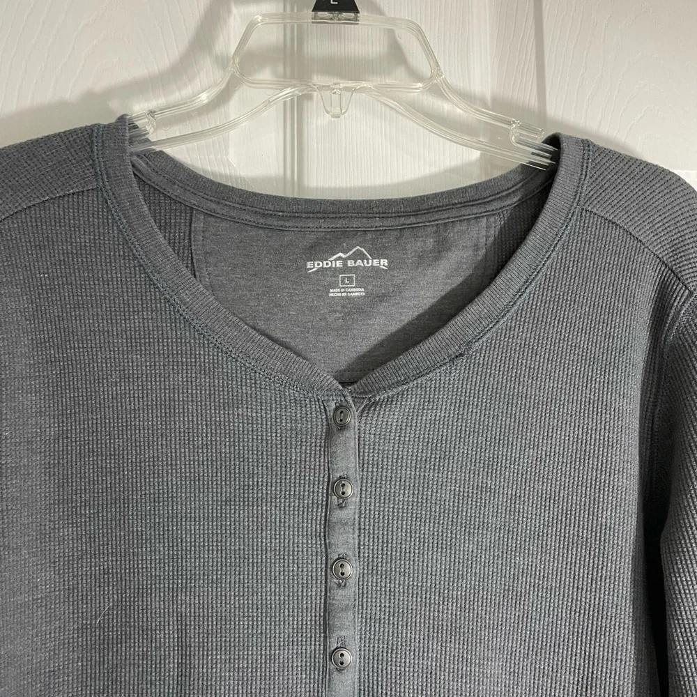 EDDIE BAUER Size Large Gray Knitted Waffle Thermal Long Sleeve Shirt - Picture 3 of 5